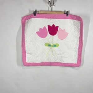 Floral Quilt Pillow Sham with Pink Tulips